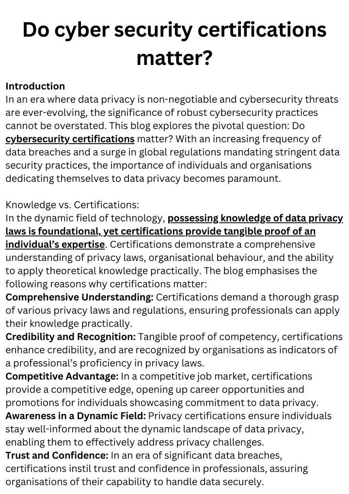 do cyber security certifications matter