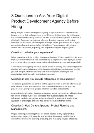 8 Questions to Ask Your Digital Product Development Agency Before Hiring