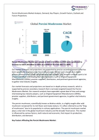 Porcini Mushrooms Market Analysis, Demand, Key Players, Growth Factors, Outlook