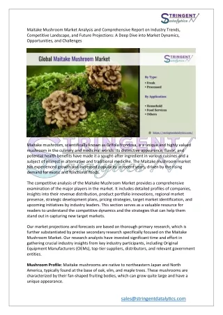 Maitake Mushroom Market Analysis and Comprehensive Report on Industry Trends