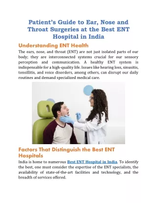 Patients Guide to Ear_ Nose and Throat Surgeries at the Best ENT Hospital in India