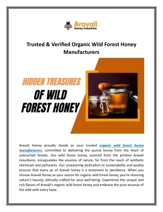 Trusted & Verified Organic Wild Forest Honey Manufacturers