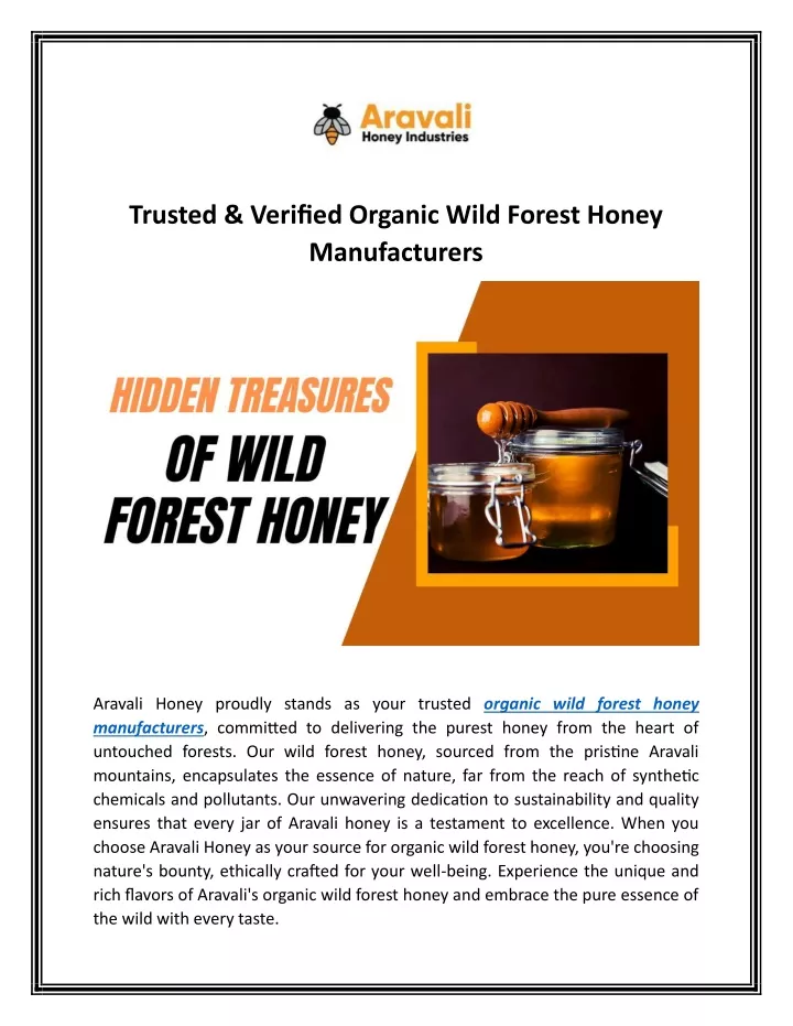 trusted verified organic wild forest honey