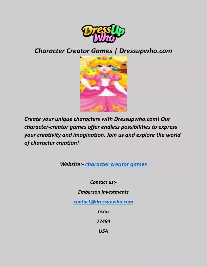 character creator games dressupwho com