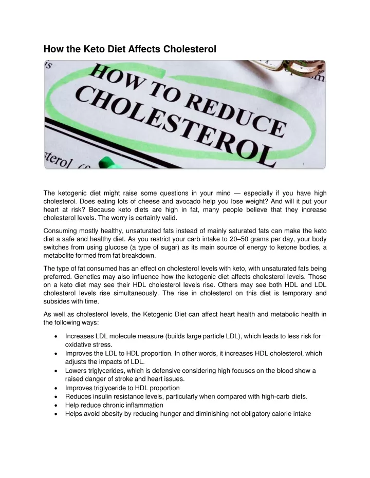 how the keto diet affects cholesterol