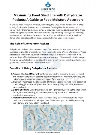 Maximizing Food Shelf Life with Dehydrator Packets A Guide to Food Moisture Absorbers