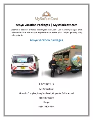 Kenya Vacation Packages | Mysafaricost.com