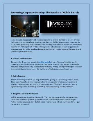 Increasing Corporate Security The Benefits of Mobile Patrols