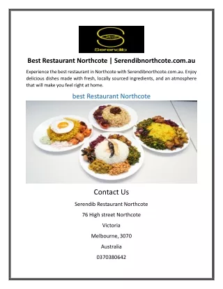 Best Restaurant Northcote | Serendibnorthcote.com.au