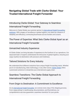 Clarke Global: Trusted International Freight Forwarder in Australia
