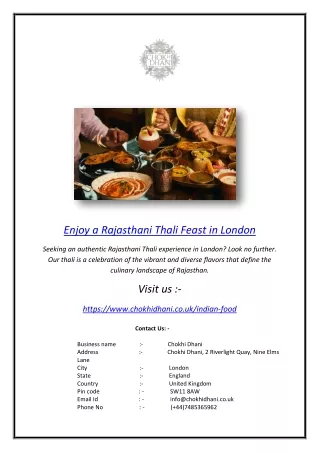 Enjoy a Rajasthani Thali Feast in London