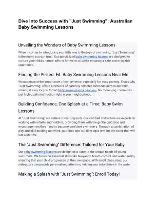 Expert Baby Swimming Lessons Near Me | Just Swimming Australia