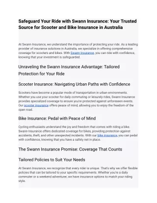 "Comprehensive Scooter Insurance Plans | Swann Insurance Australia"