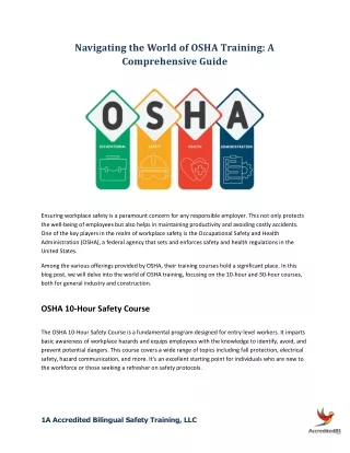 Navigating the World of OSHA Training: A Comprehensive Guide