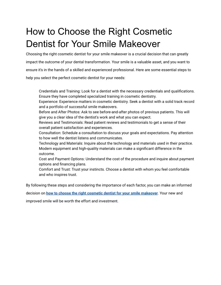 how to choose the right cosmetic dentist for your