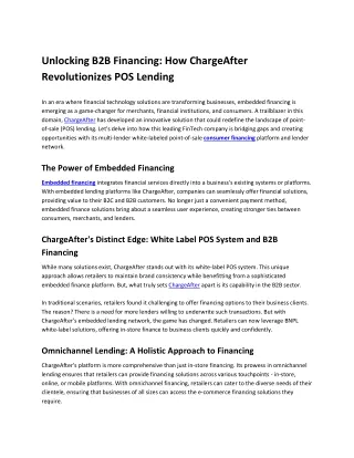 Unlocking B2B Financing How ChargeAfter Revolutionizes POS Lending