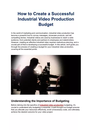 How to Create a Successful Industrial Video Production Budget