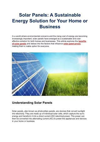 Solar Panels A Sustainable Energy Solution for Your Home or Business