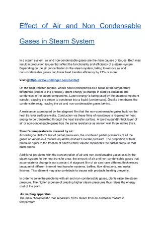 Effect of Air and Non Condensable Gases in Steam System