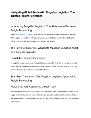 Magellan Logistics: Trusted Freight Forwarder in Melbourne, Australia