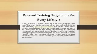 Personal Training Programme for Every Lifestyle