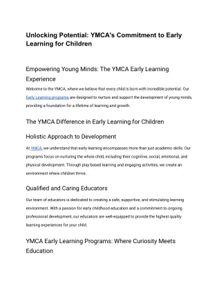 YMCA Australia: Nurturing Early Learning for Children