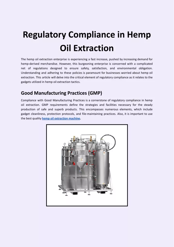 regulatory compliance in hemp oil extraction