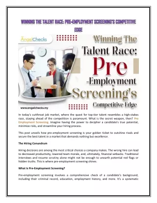 WINNING THE TALENT RACE: PRE-EMPLOYMENT SCREENING'S COMPETITIVE EDGE