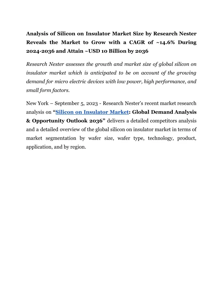 analysis of silicon on insulator market size