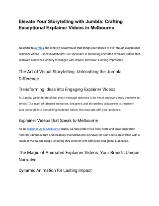 Expert Explainer Video Production in Melbourne | Jumbla Australia