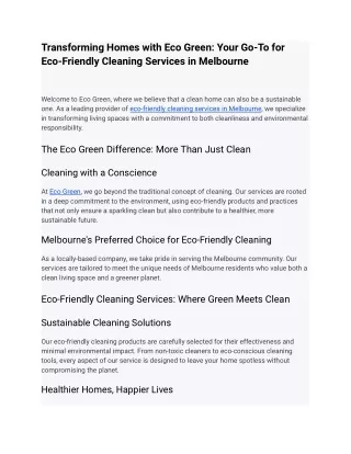 Eco Green: Leading Eco-Friendly Cleaning Services in Melbourne