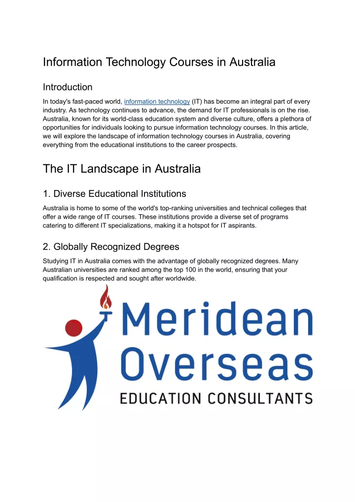 information technology courses in australia