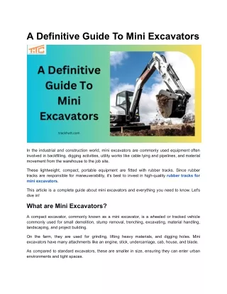 A Definitive Guide To Mini Excavators