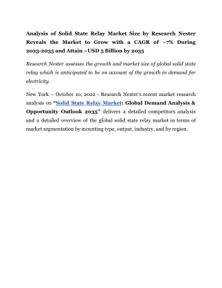 analysis of solid state relay market size