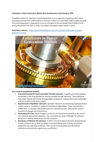 lubricants in power generation market