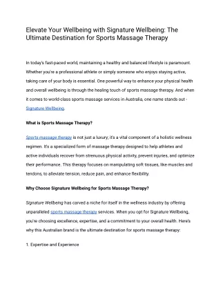 "Premium Sports Massage Therapy Services | Signature Wellbeing Australia"