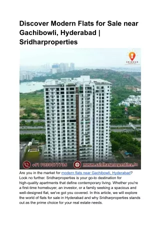 Discover Modern Flats for Sale near Gachibowli, Hyderabad _ Sridharproperties