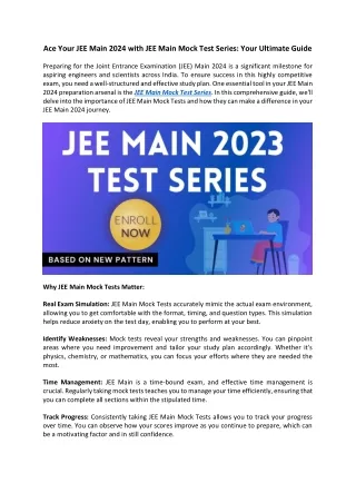 Ace Your JEE Main 2024 with JEE Main Mock Test Series