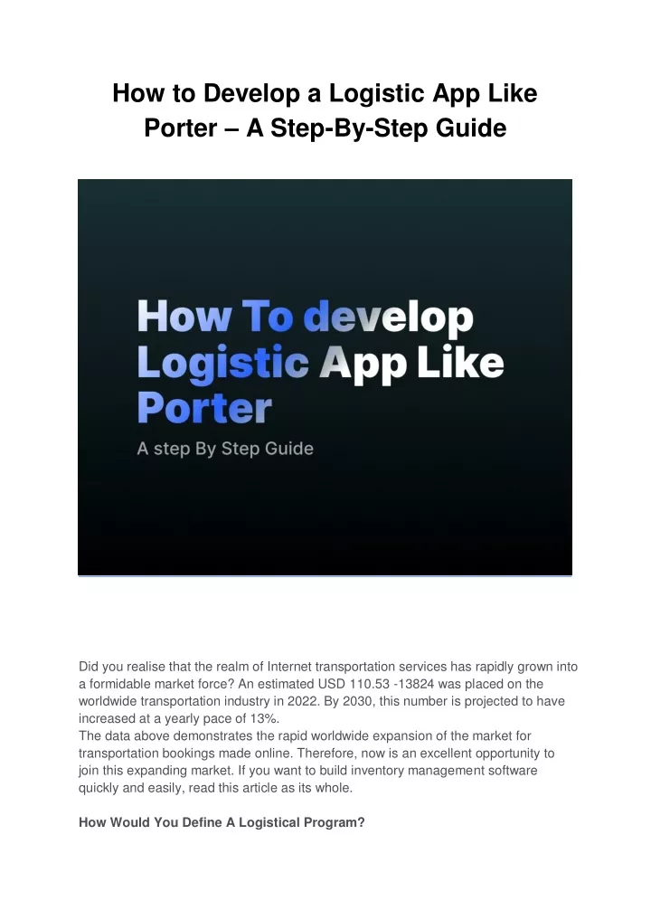 how to develop a logistic app like porter a step