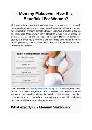 Mommy Makeover- How It Is Beneficial For Women