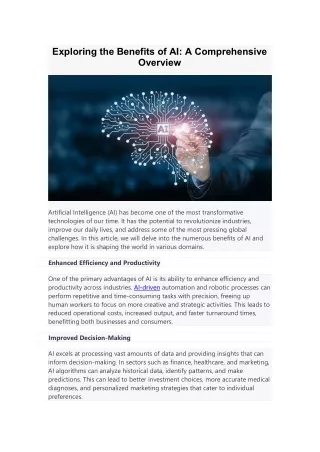 Exploring the Benefits of AI A Comprehensive Overview