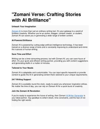 Zomani Verse Crafting Stories with AI Brilliance