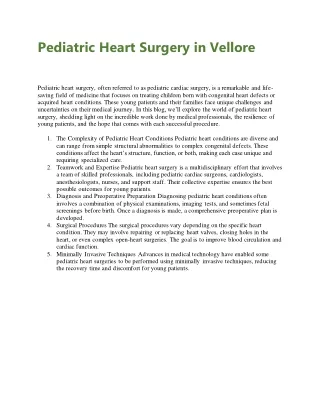 Pediatric Heart Surgery in Vellore