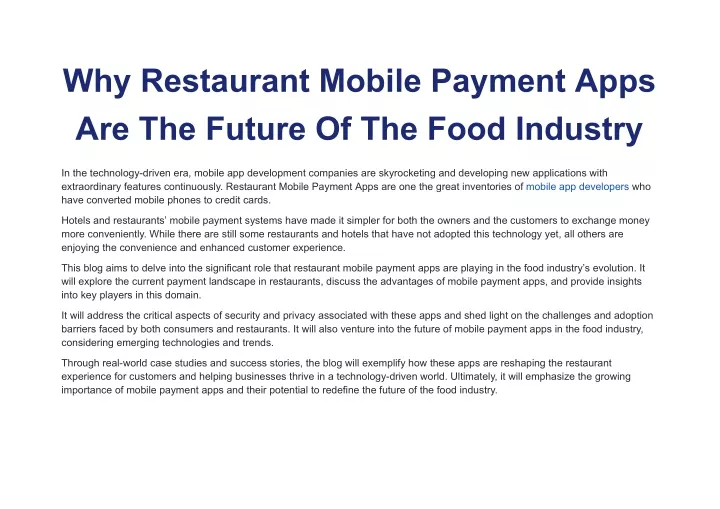 why restaurant mobile payment apps are the future