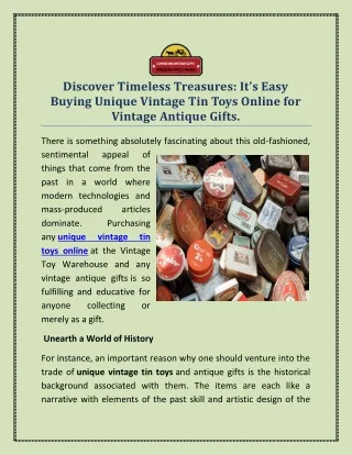 Discover Timeless Treasures - It's Easy Buying Unique Vintage Tin Toys Online for Vintage Antique Gifts