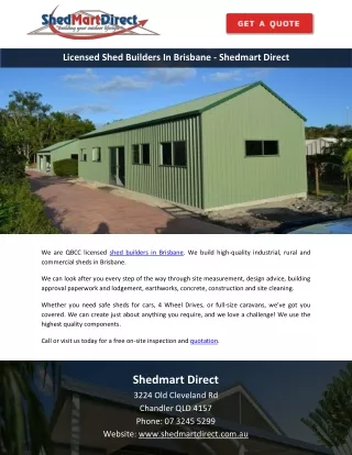 Licensed Shed Builders In Brisbane - Shedmart Direct