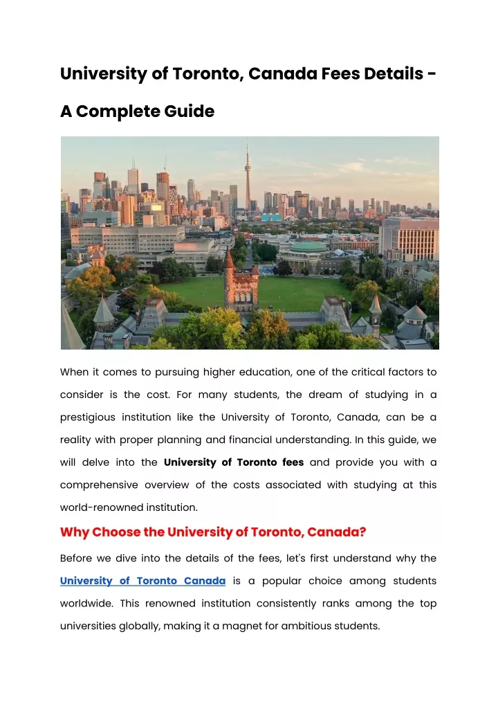 university of toronto canada fees details