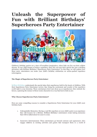 Unleash the Superpower of Fun with Brilliant Birthdays' Superheroes Party Entertainer