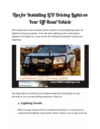 Tips for Installing LED Driving Lights on Your Off-Road Vehicle