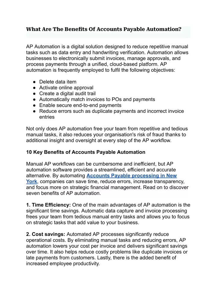 what are the bene ts of accounts payable